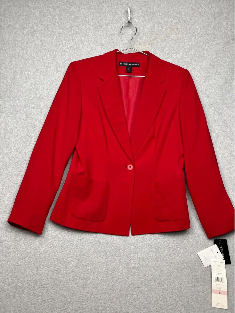 Vintage Josephine Chaus Womens 6 Silk Blazer Jacket Red Office Career Simple New
